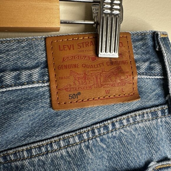 Levi's Distressed Blue Straight Leg Jeans - Picture 7 of 13